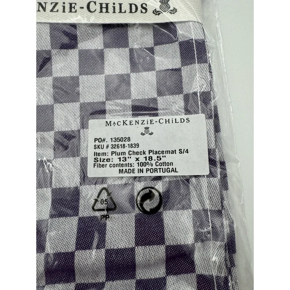 MacKenzie-Childs Plum Check Placemats Set of 4 Purple Cotton 13x18.5 NEW